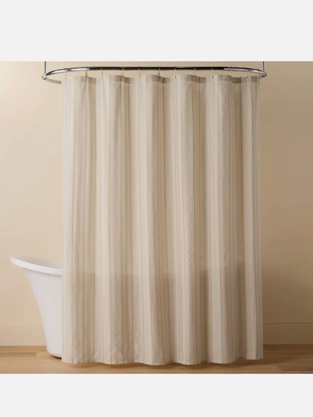 Hearth & Hand Green & Cream Vertical Stripe Linen Blend Shower Curtain 72
